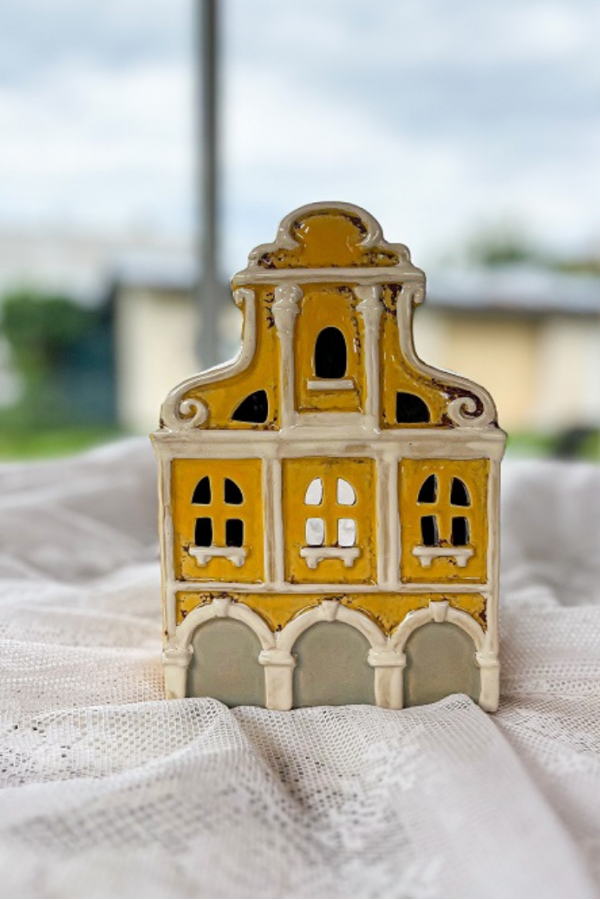 Keramický domček - svietnik - žltý